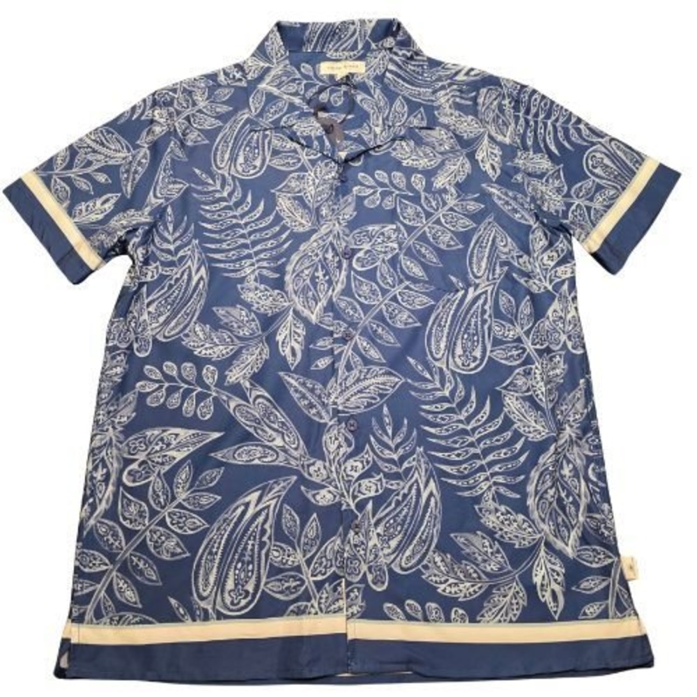 Vintage Summer Premium Mens Blue Paisley Performance Shirt Medium Grandpacore